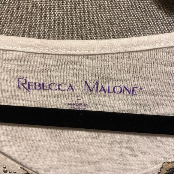 Rebecca Malone Short Sleeve Floral Print Metal Studded Top.  Size L - Picture 7 of 7